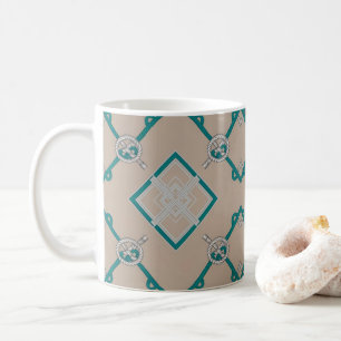 Taza De Café Nudo Diamante Náutico Verde Agua, Beige, Blanco