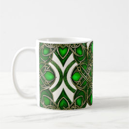 Taza De Café Nudos celtianos verde esmeralda y plateado