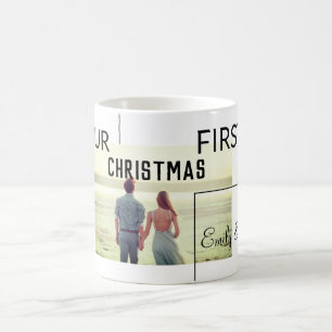 Taza De Café Nuestra primera Navidad añadir nombre de la pareja