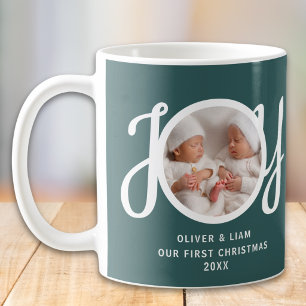 Taza De Café Nuestra Primera Navidad Gemelos Foto Verde Recuerd