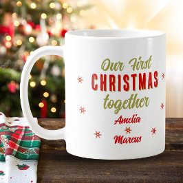 Taza De Café Nuestra primera Navidad juntos, copos de nieve