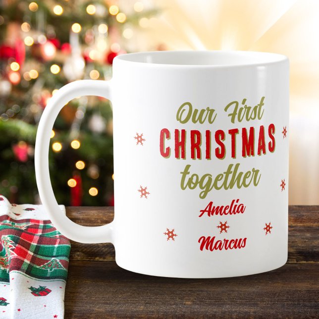 Taza De Café Nuestra primera Navidad juntos, copos de nieve (Subido por el creador)