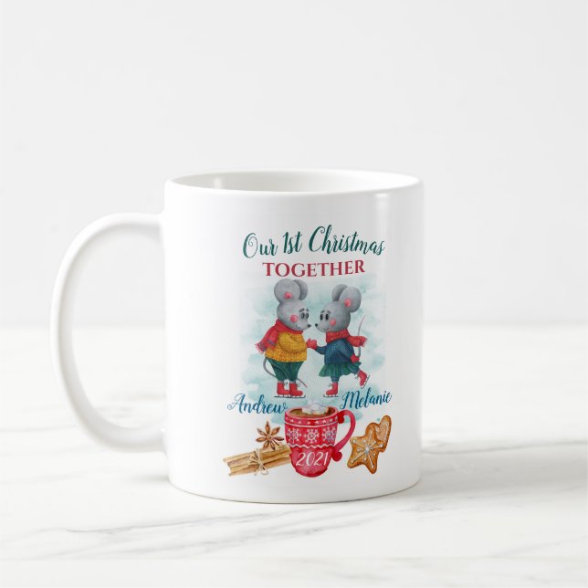 Taza De Café Nuestra primera Navidad juntos lindo personalizado (Izquierda)
