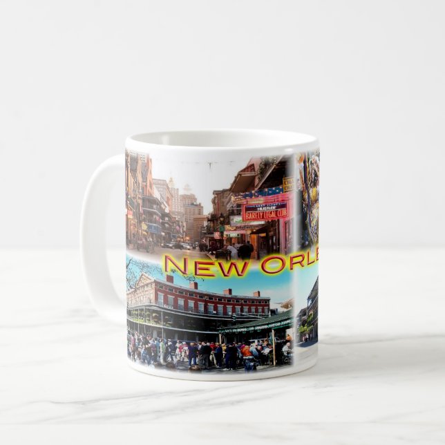 Taza De Café Nueva Orleans - Calle Bourbon - Mardi Gras - (Anverso izquierdo)