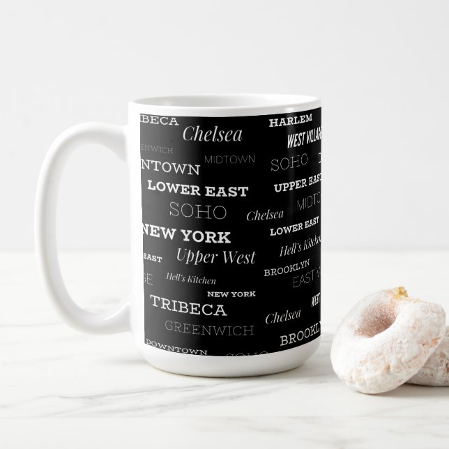 Taza De Café Nueva York en blanco y negro (Con donut)