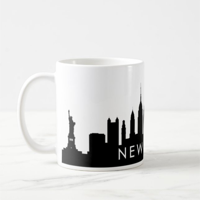 Taza De Café Nueva York Skyline Silhouette Black Elegant Script (Izquierda)