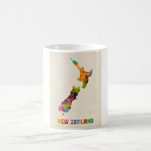 Taza De Café Nueva Zelanda, mapa de la acuarela