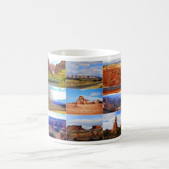 Taza De Café Nueve iconos del collage del paisaje de Utah (Centro)