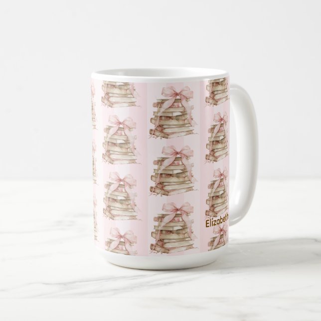 Taza De Café Nuevo capítulo lazos rosados rayas (Anverso derecho)