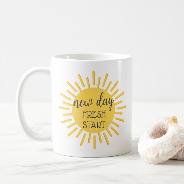 Taza De Café Nuevo día nuevo inicio Motivación de citas Mug (Con donut)