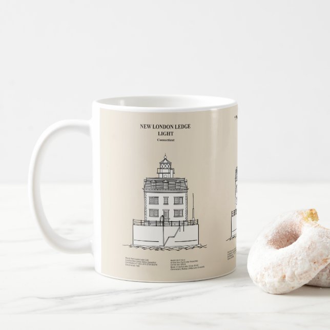 Taza De Café Nuevo faro de London Ledge - Connecticut - SBD (Con donut)