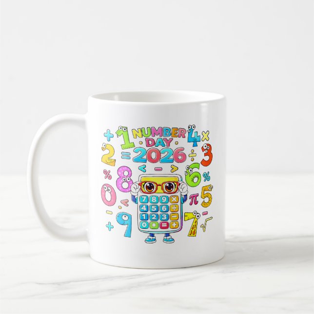 Taza De Café Number Day 2026 Calculator Math Design for Kids (Izquierda)