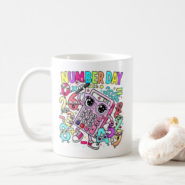Taza De Café Number Day Maths Mug | Cute Calculator Design (Con donut)