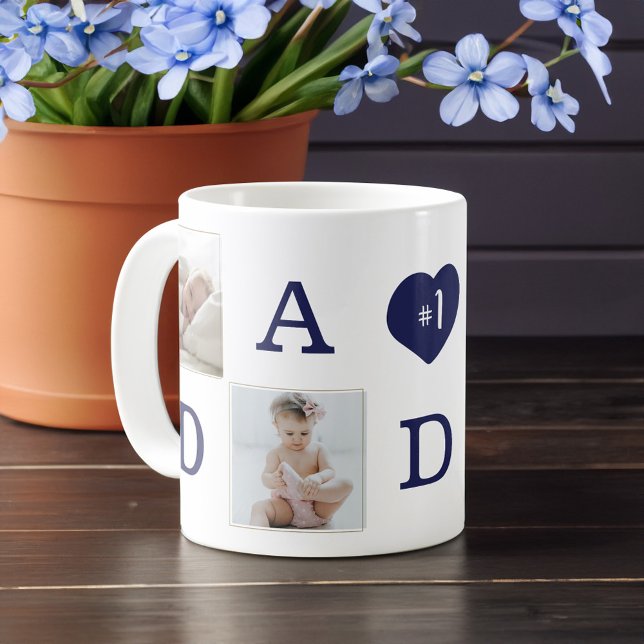 Taza De Café Número 1 Papi Collage de fotos Marco dorado (Number 1 Dad Daddy Photo Collage Gold Frame Coffee Mug)