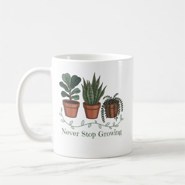 Taza De Café Nunca Dejes de Crecer Plantas Frase Positiva de la (Izquierda)