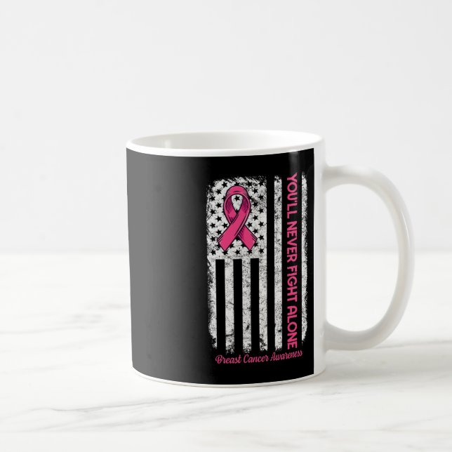 Taza De Café Nunca lucharás solo contra el cáncer de mama rosa  (Derecha)