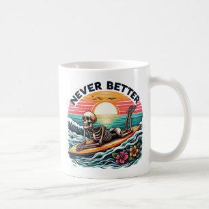 Taza De Café Nunca Mejor - Skeleton Surfing Sunset Wave Design