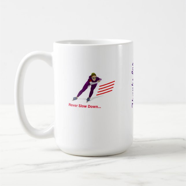 Taza De Café Nunca retrase el Speedskating largo púrpura/rojo (Izquierda)