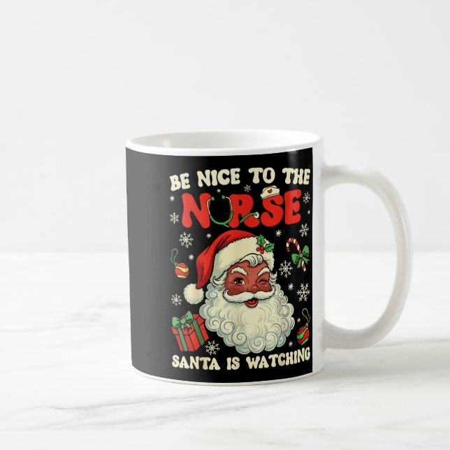 Taza De Café Nurse Christmas African American Santa Is Watching (Derecha)