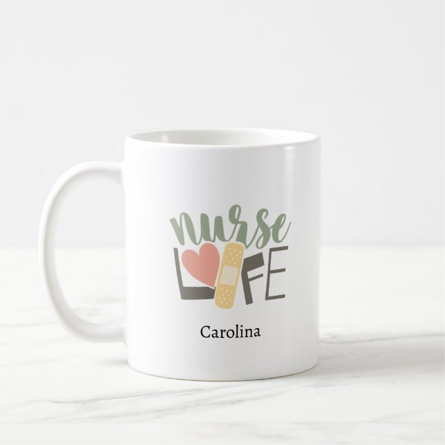 Taza De Café Nurse Life Bandage Heart Nursing School Name Coffe (Izquierda)