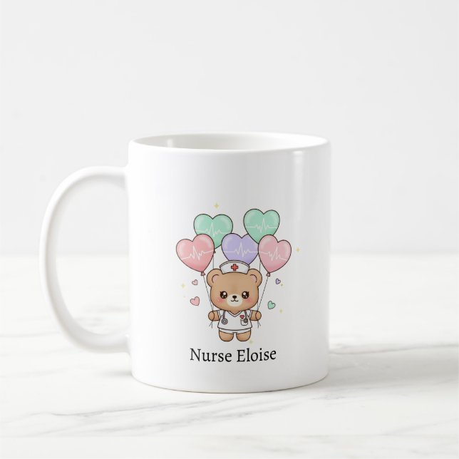 Taza De Café Nurse Teddy Bear – Custom Name Gift for Nurses (Izquierda)