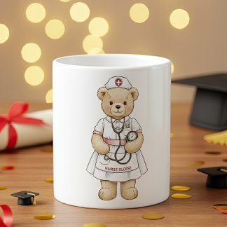 Taza De Café Nurse Teddy Bear Mug – Custom Name Gift for Nurses