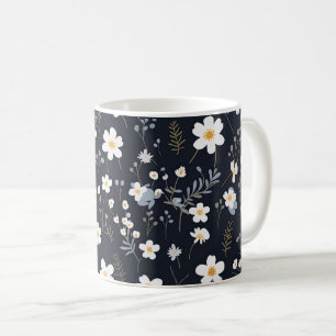 Taza De Café Nursera de flores silvestres Minimalistas negras
