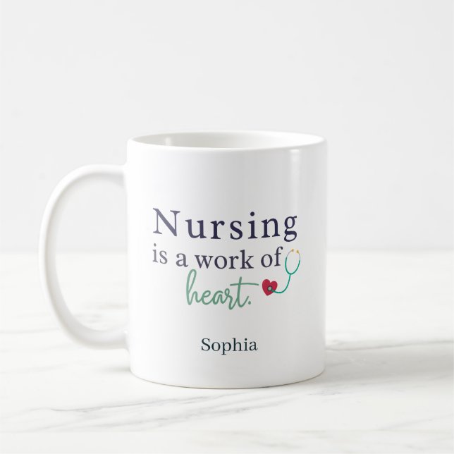 Taza De Café Nursing is a Work of Heart - Personalized Name (Izquierda)