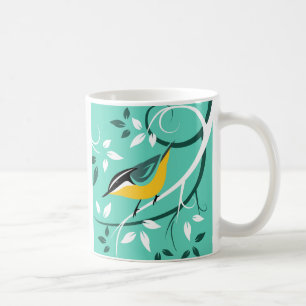 Taza De Café Nuthatch Respiratorio Rojo En Verde azulado