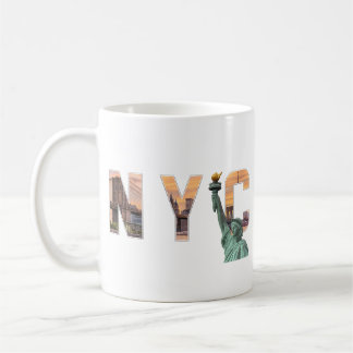 Taza De Café NYC Word Art con Estatua de la Libertad Skyline Mu