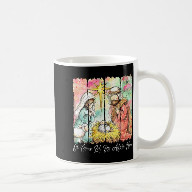 Taza De Café O Come Let Us Adore Him Jesus Christian Christmas  (Derecha)