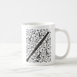 Taza De Café Oboe Con Notas Musicales, Músico Oboista Woodwind