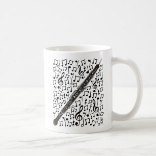 Taza De Café Oboe Con Notas Musicales, Músico Oboista Woodwind