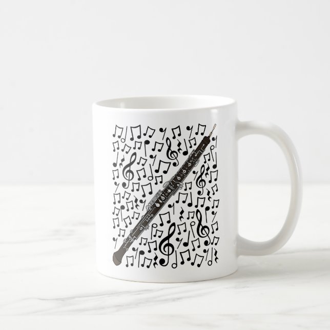 Taza De Café Oboe Con Notas Musicales, Músico Oboista Woodwind (Derecha)