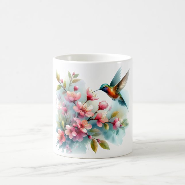 Taza De Café Obra artística de colibrí floral/primavera (Centro)