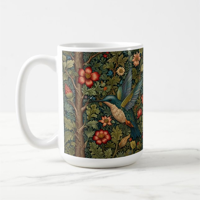 Taza De Café Obra de arte elegante de Hummingbird floral bohemi (Izquierda)