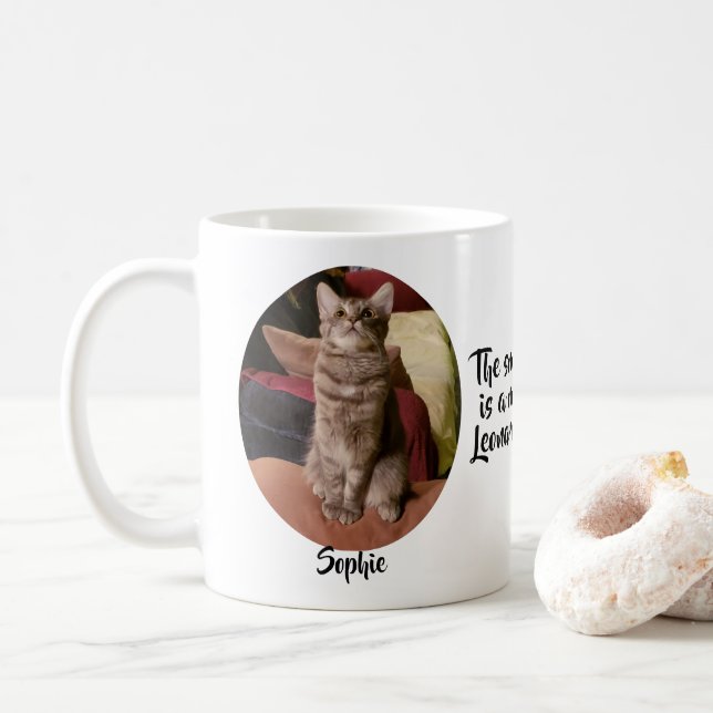 Taza De Café Obra maestra felina dos fotos y nombres (Con donut)