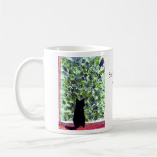 Taza De Café ¡Observación de pájaros del gato negro del arte