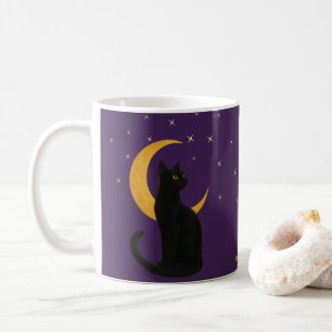 Taza De Café Observador de la noche - Tarjeta de gato negra de