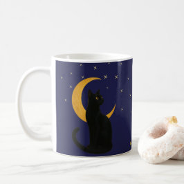 Taza De Café Observador de la noche - Tarjeta de gato negra de 
