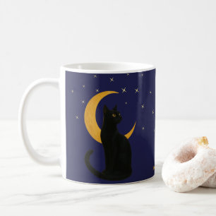 Taza De Café Observador de la noche - Tarjeta de gato negra de