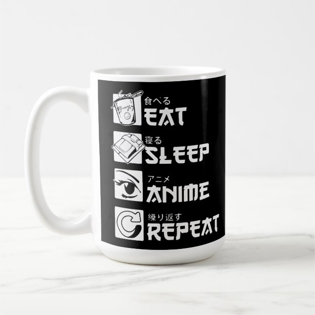 Taza De Café Obsesión animal: come, duerme, anime, repite (Izquierda)