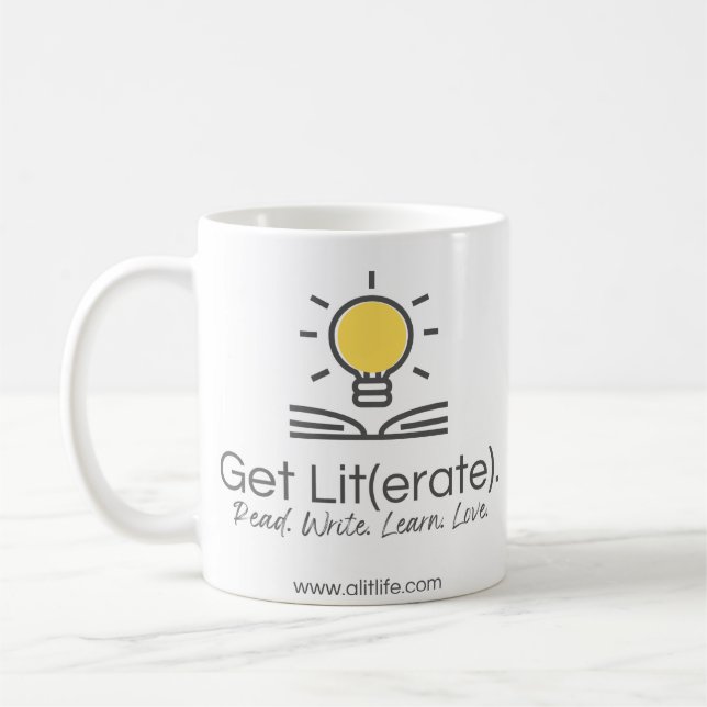 Taza De Café Obtén Lit(erate). Y KidLit Love Mug (Izquierda)
