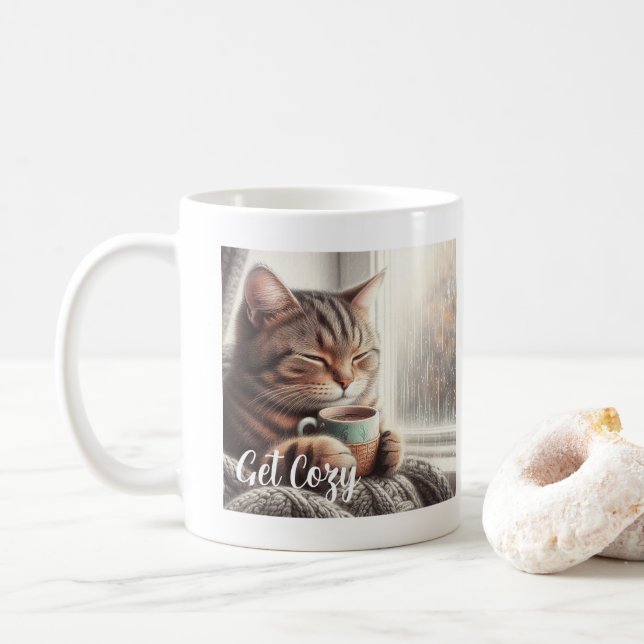 Taza De Café Obtener un gato acogedor (Con donut)