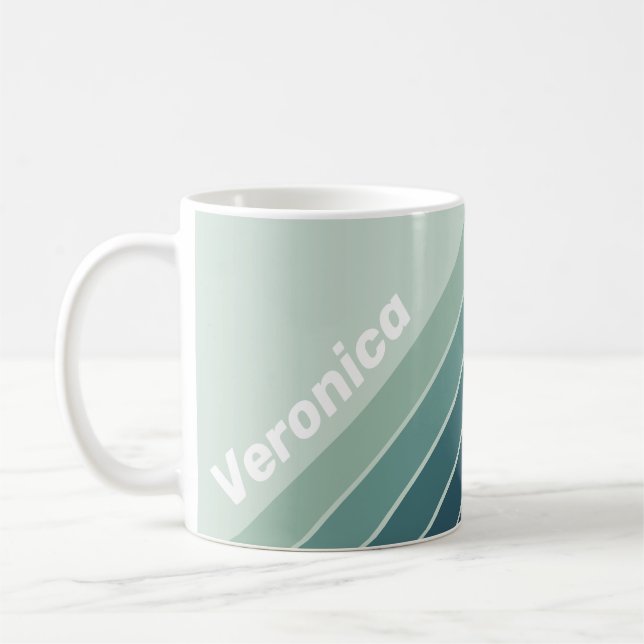 Taza De Café Ocean Green Nostalgic Striped with Name (Izquierda)