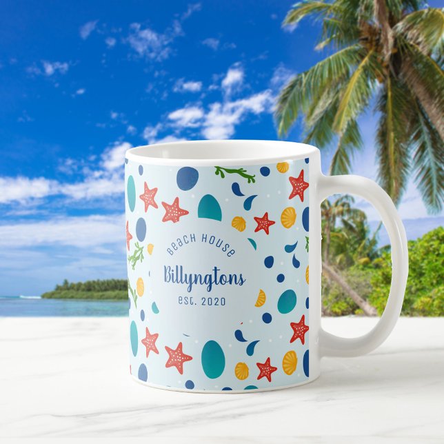 Taza De Café Ocean personalizado nombre de familia playa casa d (Custom family name mug with tropical sea collage )