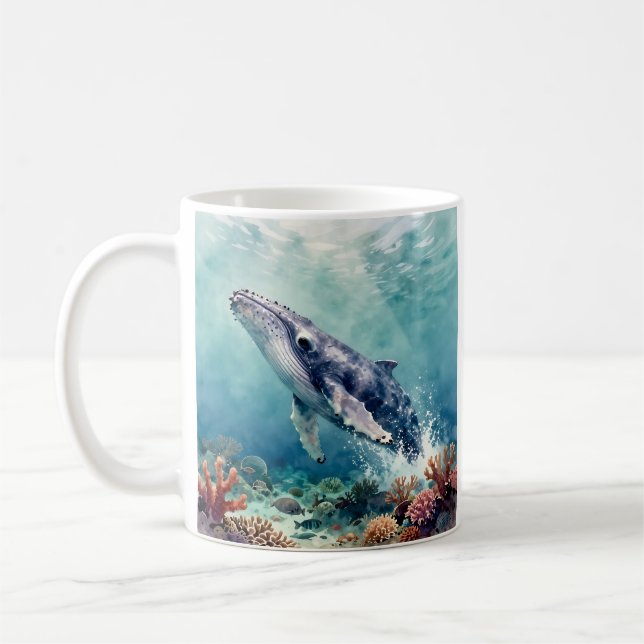 Taza De Café Oceanic Blue Whale and Coastal Poem (Izquierda)