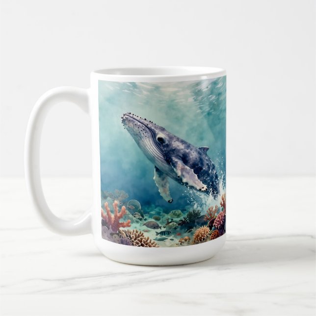 Taza De Café Oceanic Blue Whale and Coastal Poem (Izquierda)