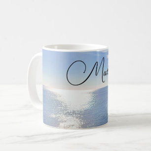 Taza De Café Océano Azul Brillante Nombre Personalizado