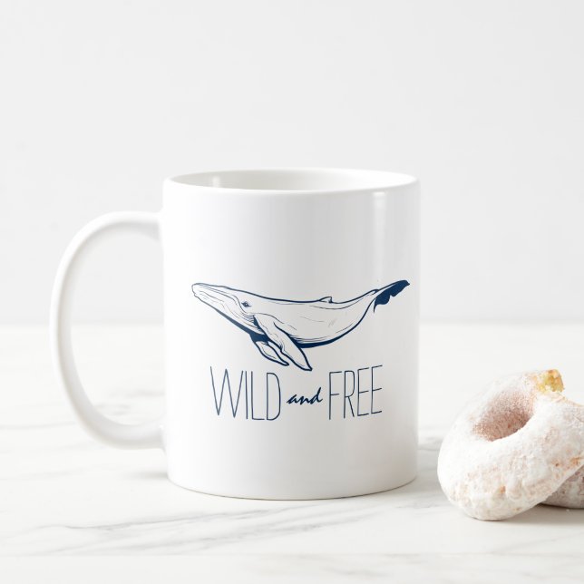 Taza De Café Océano de playa azul de la marina de ballena salva (Con donut)